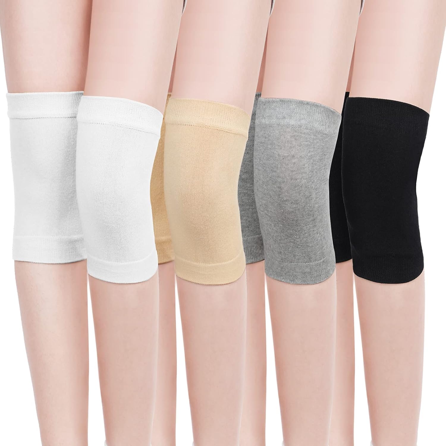 Geyoga 4 Pairs Knee Warmers for Women Men Breathable Leg Warmers Knee Brace Pad Leg Compression Sleeve for Cycling Running(White, Black, Nude Color, Gray,Medium)