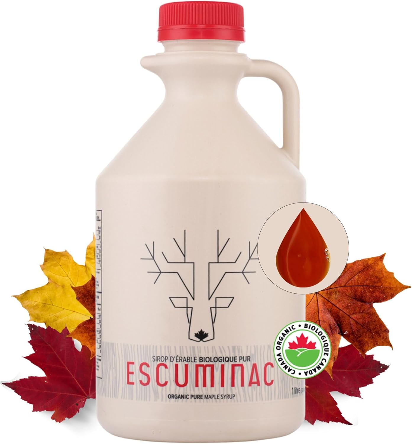Escuminac Organic Canadian Maple Syrup – Great Harvest, Medium Rich Taste, 33.8 fl oz Family Size Bottle – 100% Pure, Grade A, Single Origin from Quebec