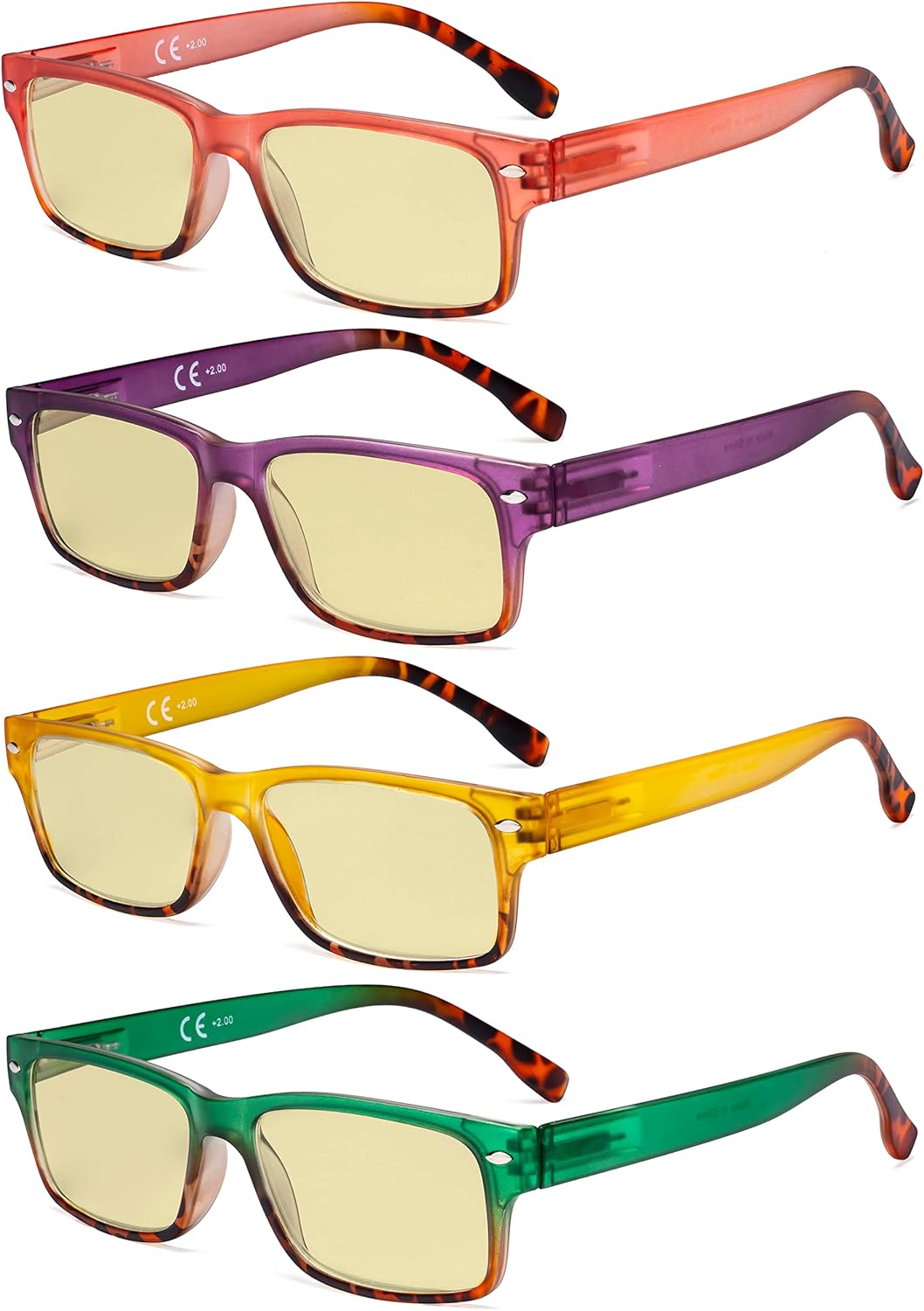 Eyekepper 4 Pack Computer Reading Glasses - Fashion Blue Light Blocking Readers for Women Men Yellow Tinted +1.50