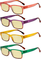 Eyekepper 4 Pack Computer Reading Glasses - Fashion Blue Light Blocking Readers for Women Men Yellow Tinted +2.00