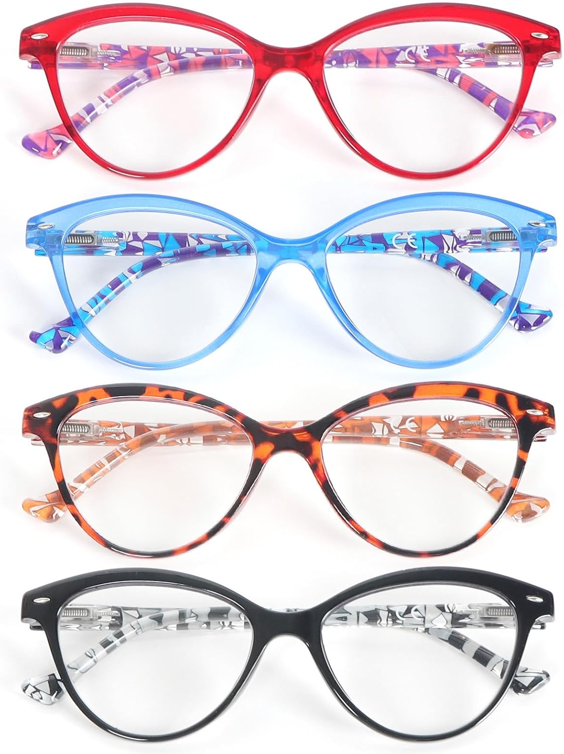Reading Glasses Cat Eye 4 Pair Comfort Spring Hinges Fashion Ladies Eyeglasses