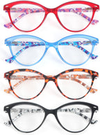 KoKoBin Reading Glasses Cat Eye 4 Pair Comfort Spring Hinges Fashion Ladies Eyeglasses
