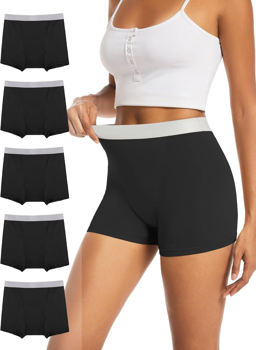TIICHOO Period Underwear for Women Heavy Flow Leakproof Menstural Underwear Period Shorts 5 Pack