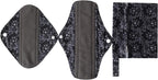 MUMBABY 3pcs Set 1pc Mini Wet Bag +1pcs 8inch Pantyliner +1pcs 10 Inch Regular Charcoal Bamboo Mama Cloth/Menstrual Pads/Reusable Sanitary Pads (Black Lace)