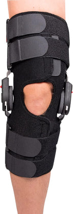 Rally ROM Hinged Knee Brace – Adjustable Compression Knee Support w/Removable ROM Hinges & Drop-Lock Flexion Control – Breathable Wraparound Fit With Anti-Migration Design (Medium- Short)