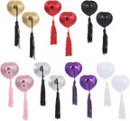 7 Pairs Reusable Adhesive Nipple Cover Shiny Silicone Heart-Shaped Pastie Tassel for Women Party Valentine's Day Couple