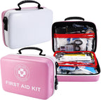 Large First Aid Kit - 410 Piece Dual-Color Emergency Kit with Hard Shell,Professional Survival Kit for Home, Car, Travel, Hiking & Outdoor(Pink/White)
