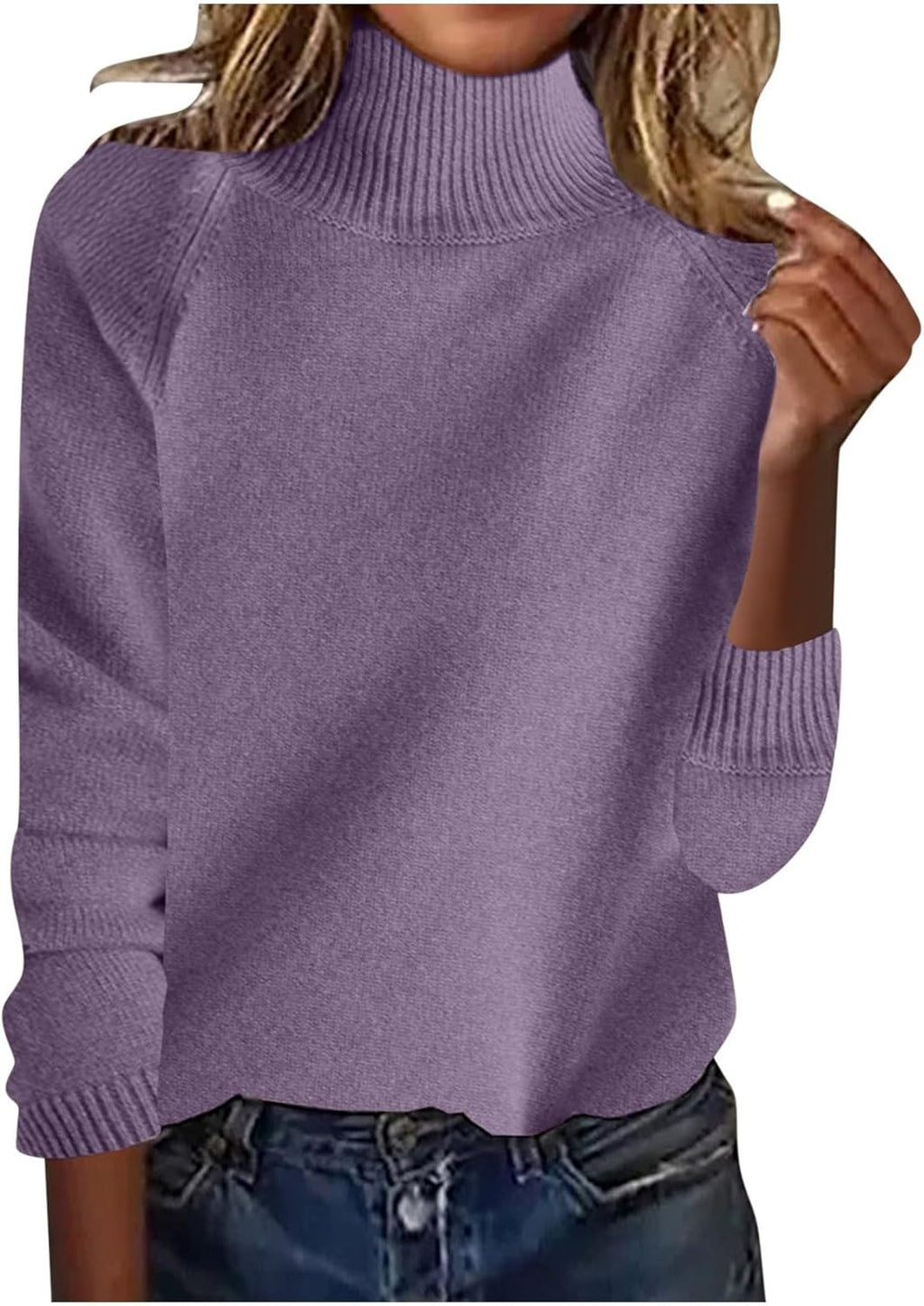 Women Fall Sweaters Long Sleeve Turtleneck Cotton Pullover Loose Fit Tops Casual Solid Jumper Fashion Comfy Clothes