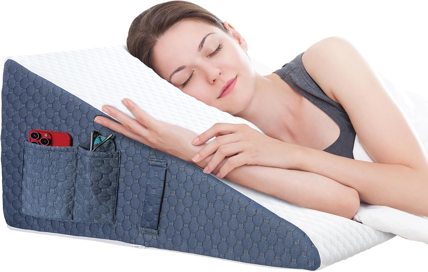 Welzona 12inch Wedge Pillow for Sleep, Updated Bed Wedge, Acid Reflux, Heartburn, GERD, Neck Pain, Cooling Memory Foam Top, Removable Washable Cover Incline Wedge Pillow for Improved Sleep