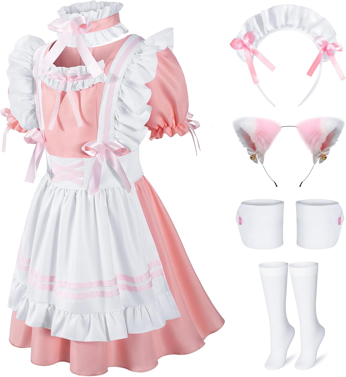 Girls French Maid Costume Maid Apron Fancy Dress Halloween Outfit Cosplay Costume Accessories Set