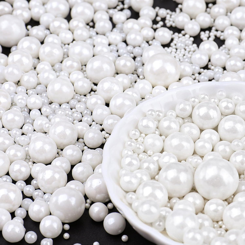 White Pearl Sprinkles for Cake Decorating, 6 Sizes Mix 4.6 oz Edible Pearls Sugar Sprinkles for Baking Cupcake Cookies