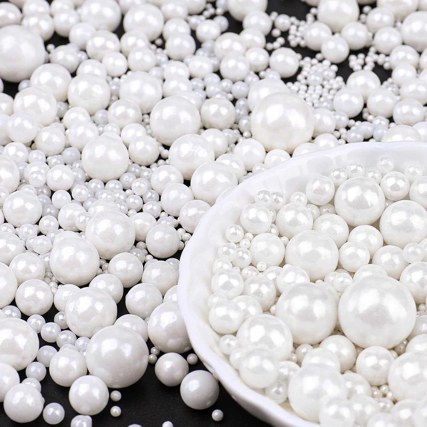 White Pearl Sprinkles for Cake Decorating, 6 Sizes Mix 4.6 oz Edible Pearls Sugar Sprinkles for Baking Cupcake Cookies