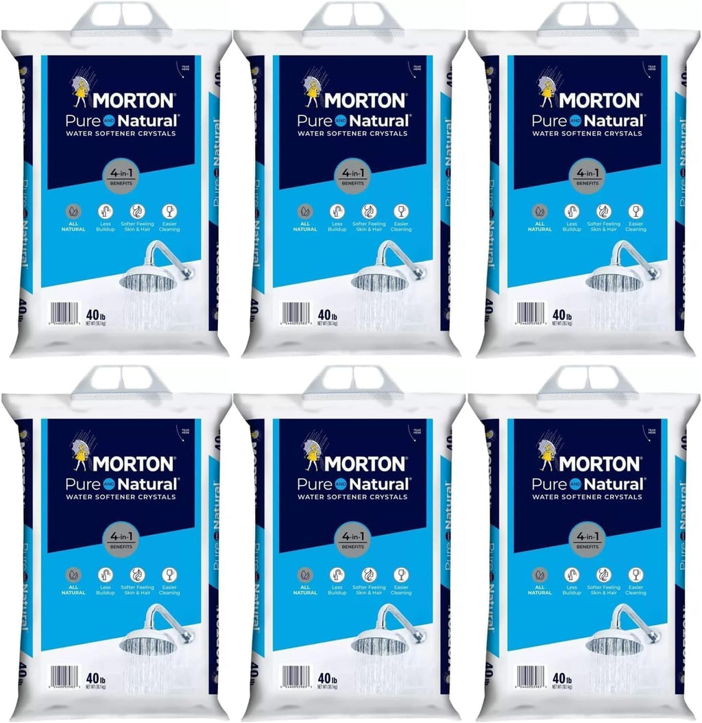 Salt-E Pure & Natural Water Softener Salt Crystals, 40 lb Bags, 6 Pack, All-Natural Mineral Remover for Hard Water, Compatible with All Major Softener Systems