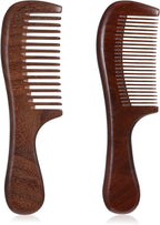 2 Pcs Sandalwood Comb Set Wide and Fine Tooth Comb Wooden Detangling Anti-static Natural Wood Combs Green Handmade Sandalwood Combs for Women Men Straight Curly Dry Wet Hair