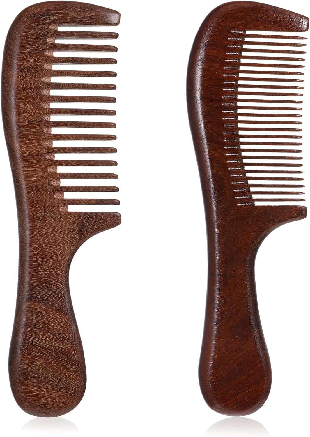 2 Pcs Sandalwood Comb Set Wide and Fine Tooth Comb Wooden Detangling Anti-static Natural Wood Combs Green Handmade Sandalwood Combs for Women Men Straight Curly Dry Wet Hair