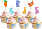24Pcs Easter Cupcake Toppers, Bunny Carrot Cupcake Picks, Party Cake Decorations for Easter Parties, Family Gatherings, and Spring Parties