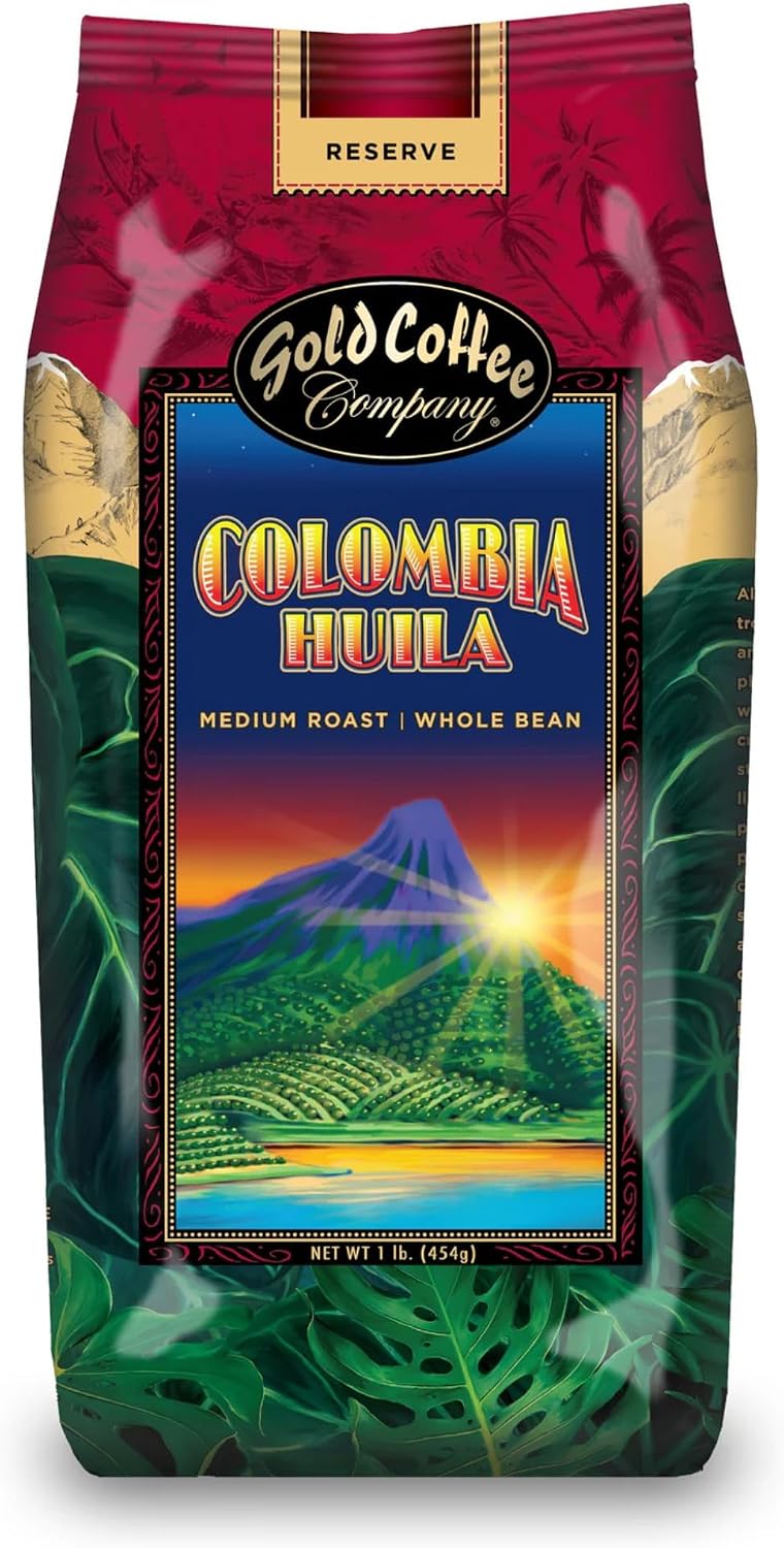 Gold Coffee | Premium Colombia Huila, Medium Roast, Whole Bean | 100% Colombian Coffee, 1 lb.