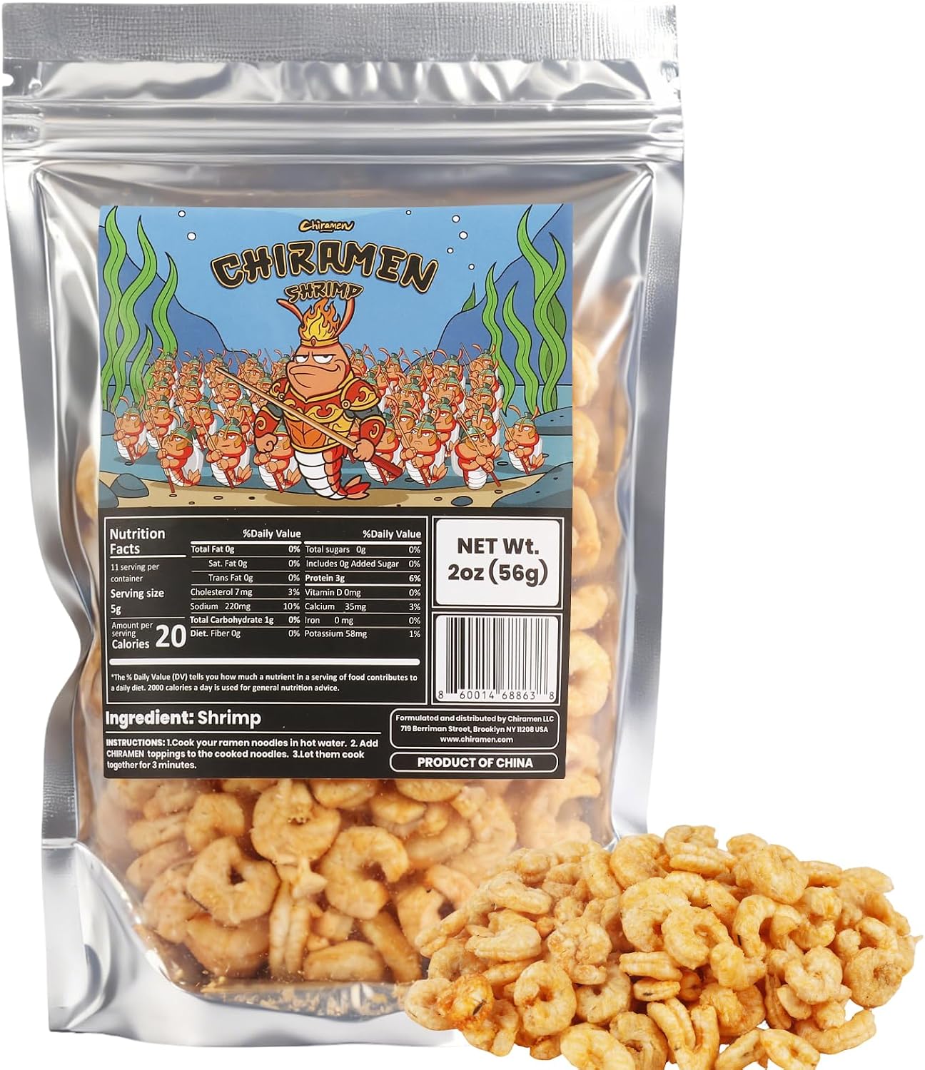 CHIRAMEN Freeze Dried Shrimp Ramen Toppings – Real Cooked Shrimp for Ramen, Cup Noodles, Soup & Instant Noodle Bowls – Easy Seafood Add-On for Ramen, Fried Rice & Asian Dishes