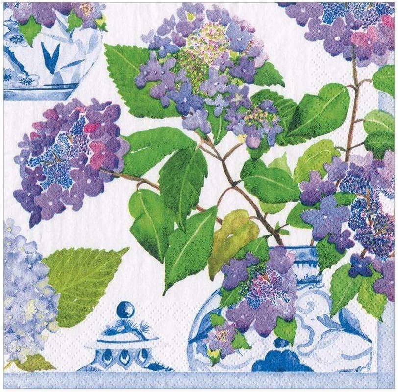 Caspari Hydrangeas and Porcelain Paper Luncheon Napkins - 20 Per Package