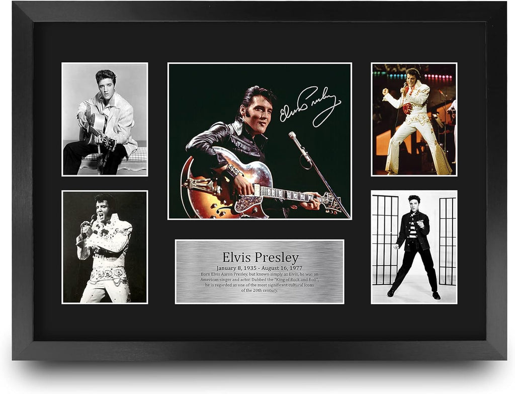 HWC Trading Elvis Presley Musician The King 16 x 12 inch (A3) Printed Gifts Signed Autograph Picture for Music Memorabilia Fans - 16" x 12" Framed