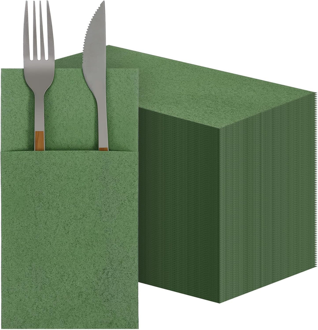 COMNICO 60 Pcs Green Napkins Disposable Linen-Feel Paper Napkins Bulk Pocket Linen Napkin Prefolded Cloth Hand Towel for Party Decoration Wedding Birthday Bridal Party