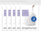 simplehuman Code J 100 Count, Dispenser Pack Custom Fit Liners, Drawstring Trash Bags, 30-45 Liter / 8-12 Gallon, White