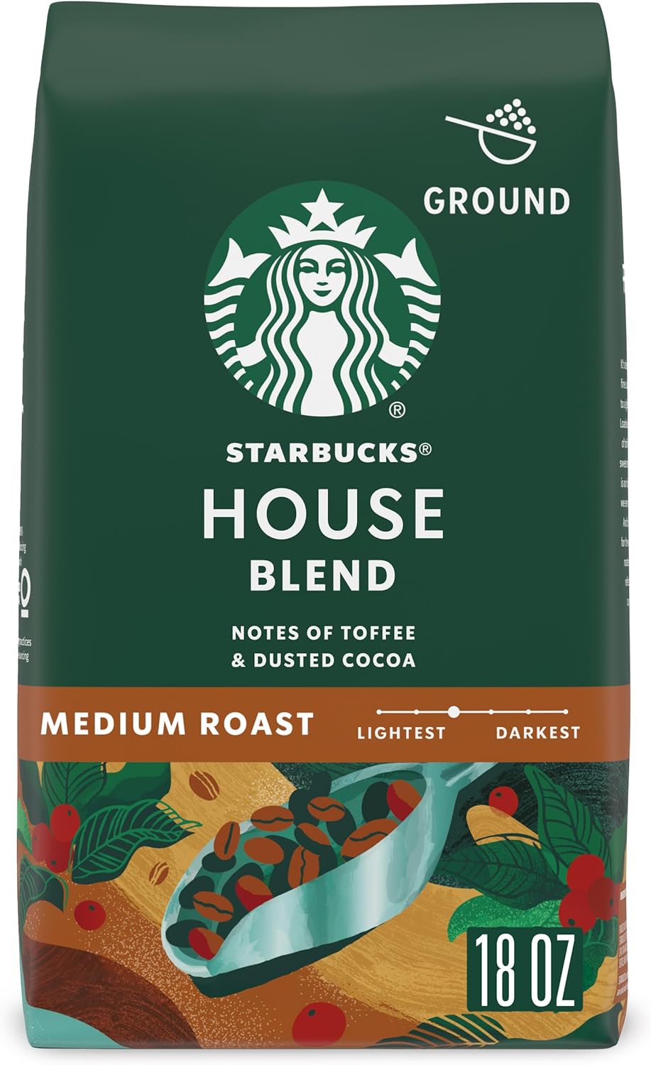Starbucks Ground Coffee, Medium Roast Coffee, House Blend, 100% Arabica, 1 bag (18 oz)