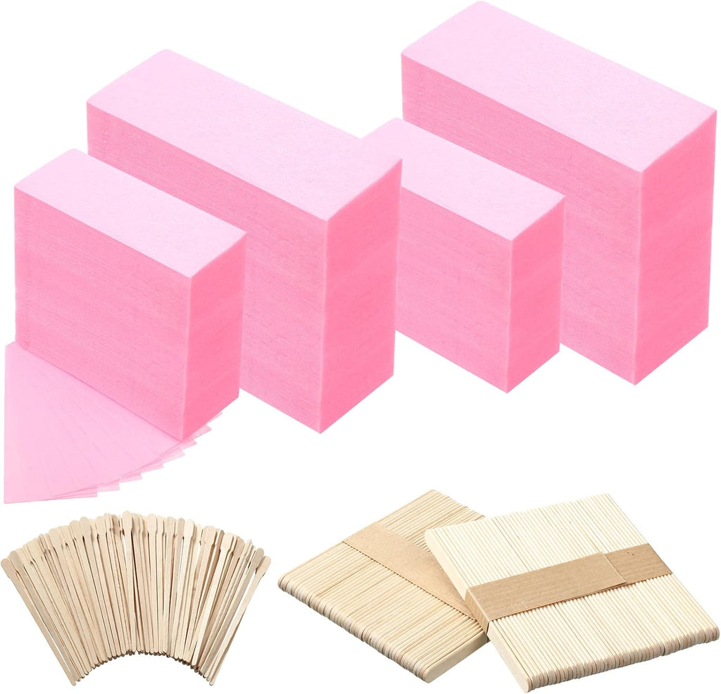400 Pieces Wax Strips Sticks Kit, Non-Woven Waxing Removal Strips with Wax Applicator Stick for Body Skin Facial Hair Removal Tools(Pink)