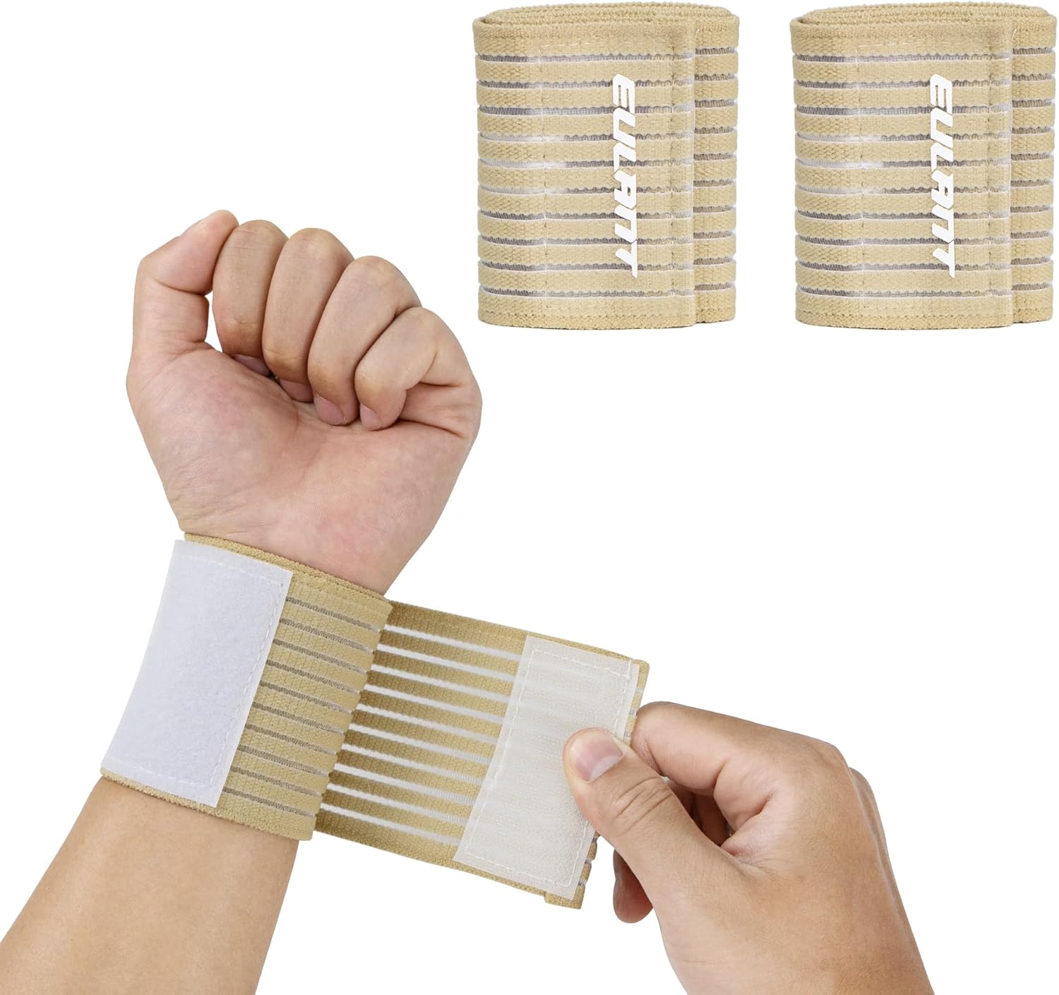 EULANT Elastic Wrist Support Brace 2 Pairs, Adjustable Compression Wrist Wraps Wristbands for Carpal Tunnel Arthritis Tendonitis Weightlifting Tennis Basketball Working Out Fitness