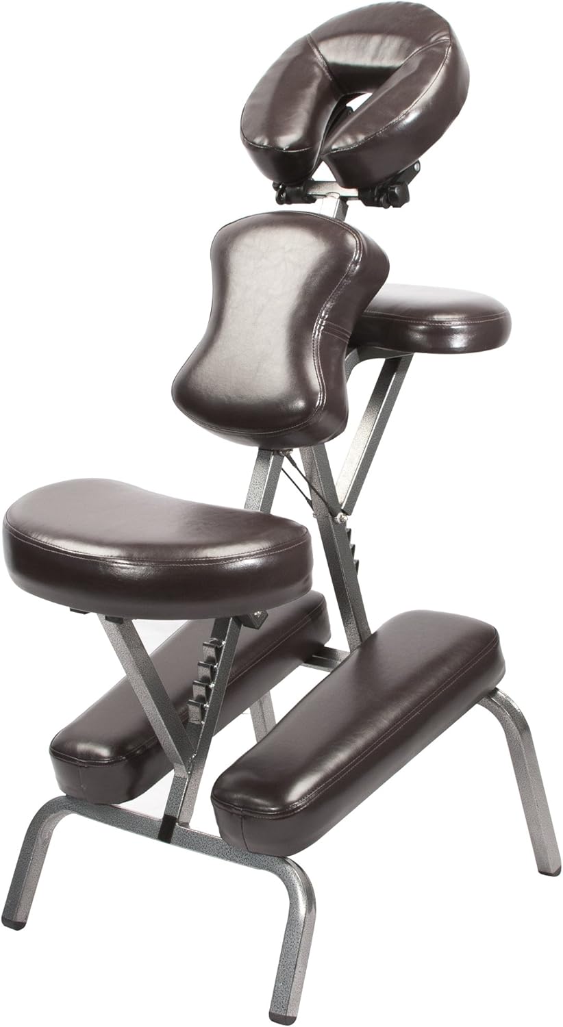 Master Massage Bedford Massage Chair Full Body Portable- Lightweight Chair with Carrying Case-Tattoo Chair Height Adjustable Folding Chair Face Cradle Salon Chair SPA (Coffee)