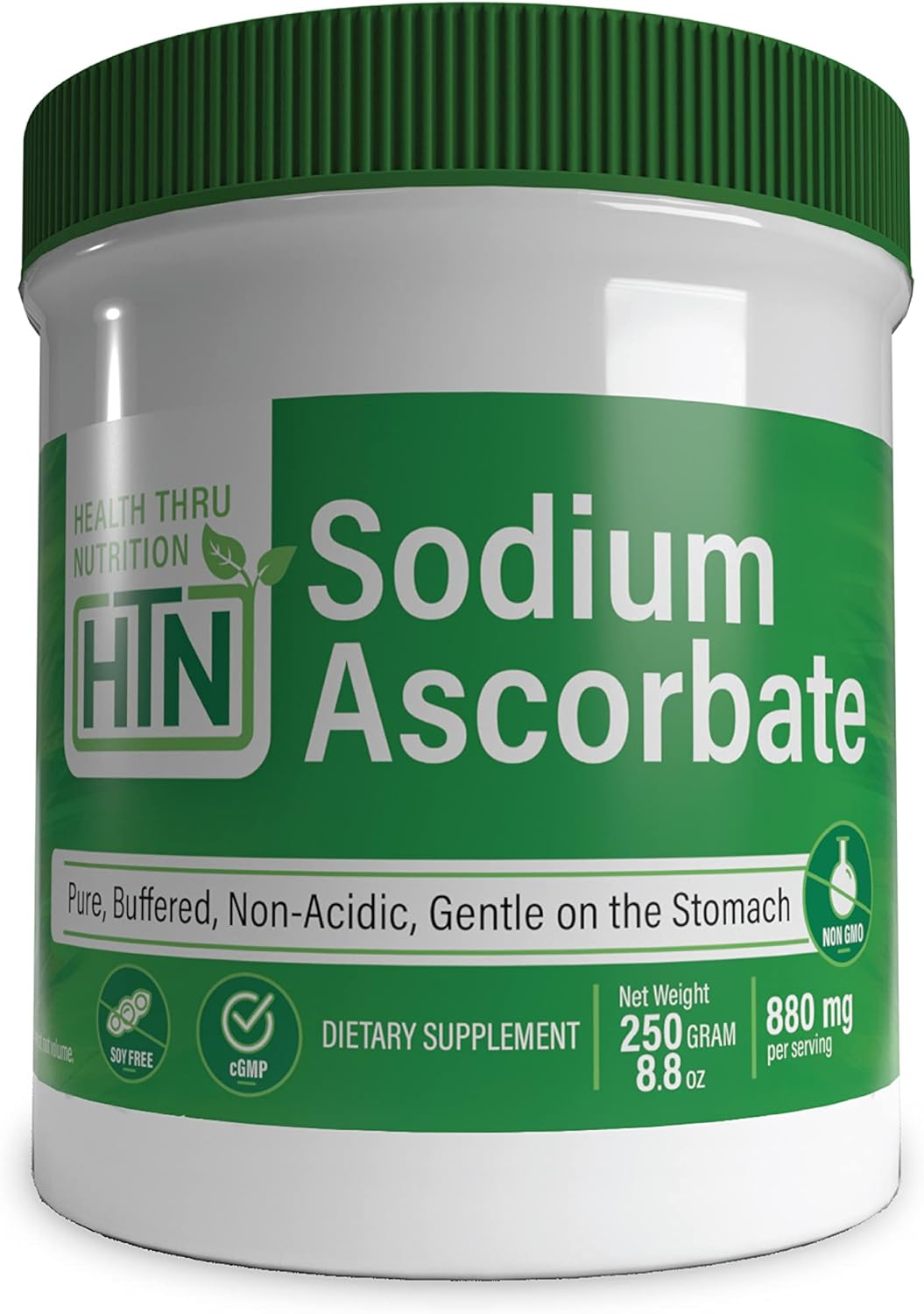 Health Thru Nutrition Sodium Ascorbate Vitamin-C Powder | Pure, Buffered, Non-Acidic | Antioxidative Protection & Immune Function Support | Non-GMO Gluten & Soy Free 250g (8.8oz)