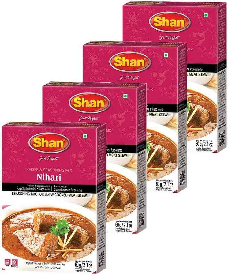 Shan Nihari Masala Seasoning Mix 60g | Authentic Mughlai Spice Blend for Slow-Cooked Meat Stew | Ideal for Beef, Mutton & Chicken | Rich in Aromatic Spices | Shan Meat Masala | (Pack of 4)