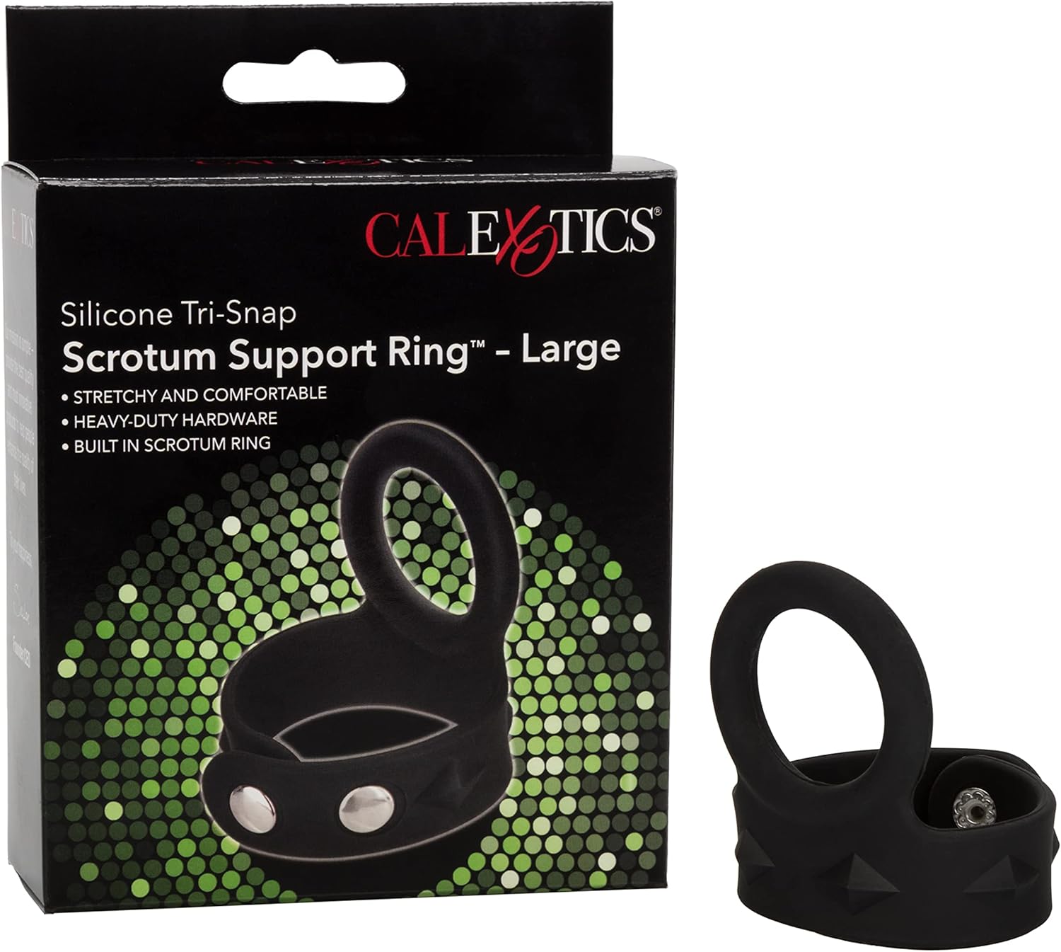 CalExotics Large Silicone Tri Snap Scrotum Support Ring, Black