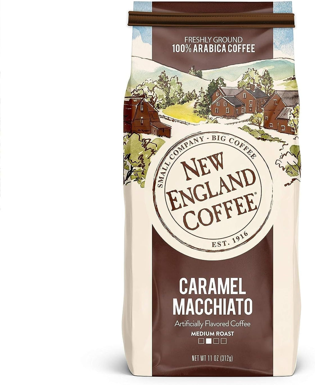 New England Coffee Caramel Macchiato Medium Roast Ground Coffee, 11oz Bag (Pack of 6)