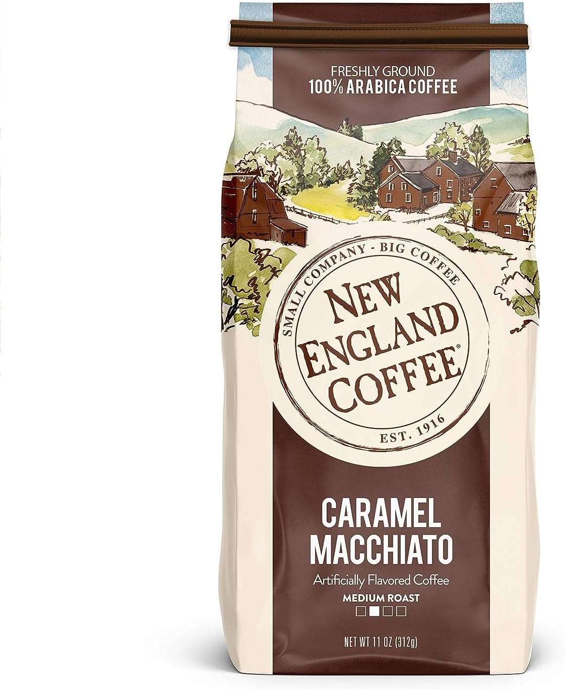 New England Coffee Caramel Macchiato Medium Roast Ground Coffee, 11oz Bag (Pack of 6)