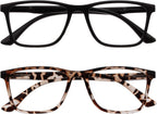 OPULIZE NYX Reading Glasses with Blue Light Blocking for Women Men, Rectangular Frame with UV & Eyestrain Protection, Anti-Glare Computer Gaming Glasses, Black, Brown +0.0 (Pack of 2)