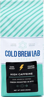 Cold Brew Coarse Ground Coffee, High Caffeine Blend, Dark Roast, 1 LB, Extra Strong, Cold Brewing & French Press