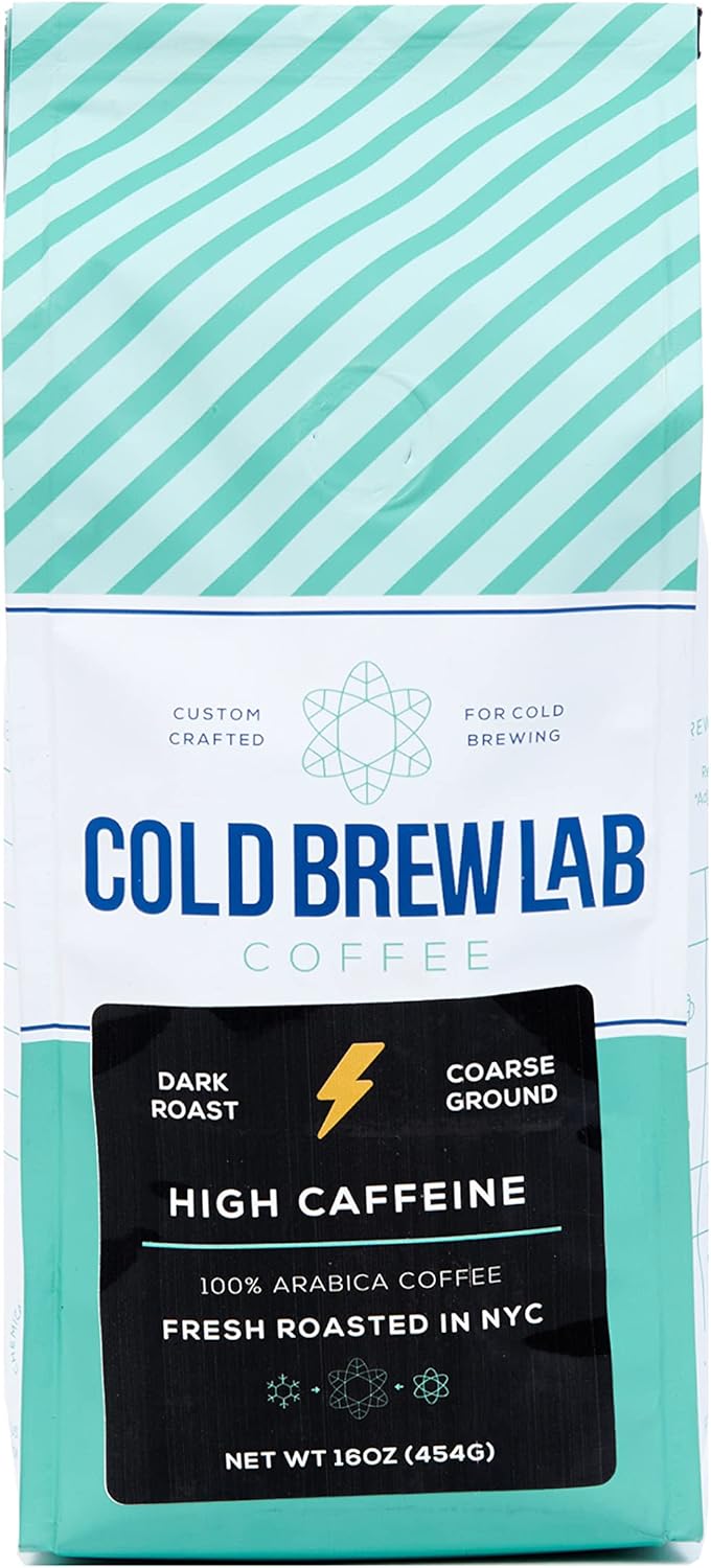 Cold Brew Coarse Ground Coffee, High Caffeine Blend, Dark Roast, 1 LB, Extra Strong, Cold Brewing & French Press