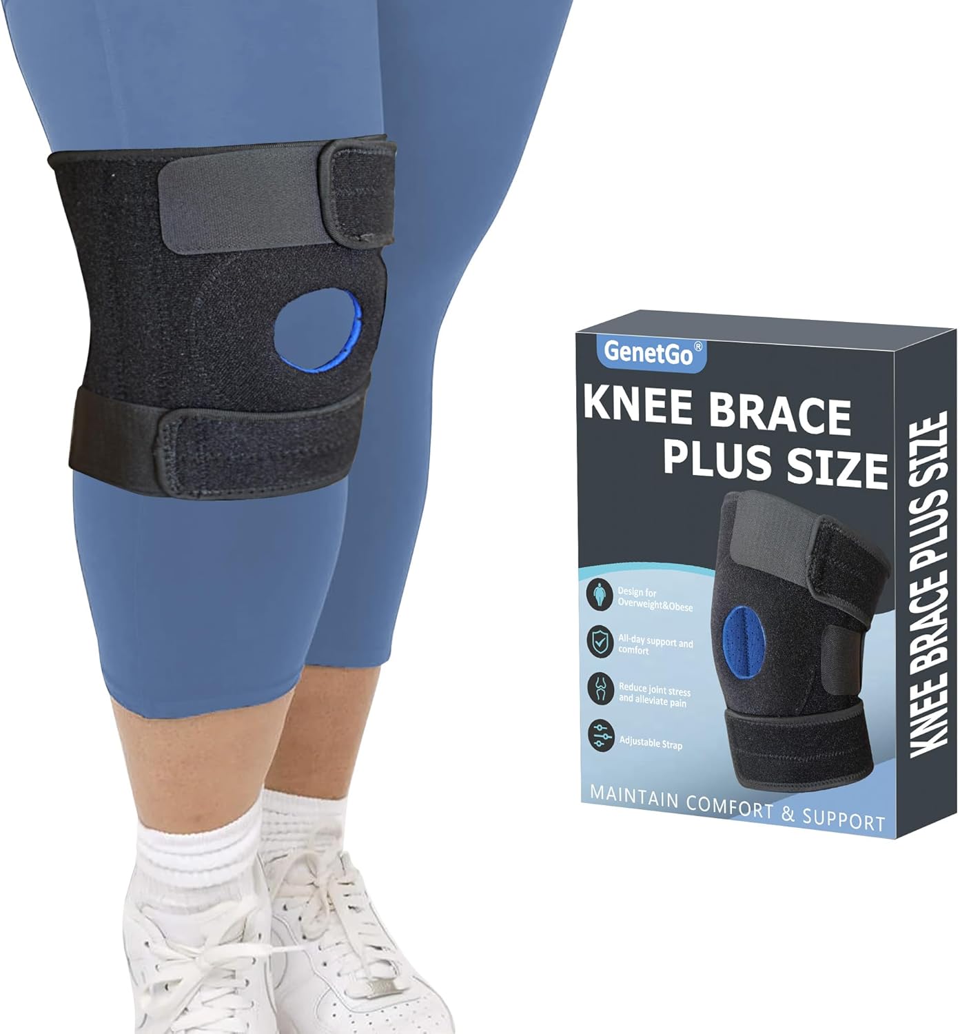 Plus Size Knee Brace for Obese Women & Men - Adjustable Knee Support for Meniscus Tear, Arthritis Pain, Compression with Side Stabilizers (4XL/5XL/6XL)