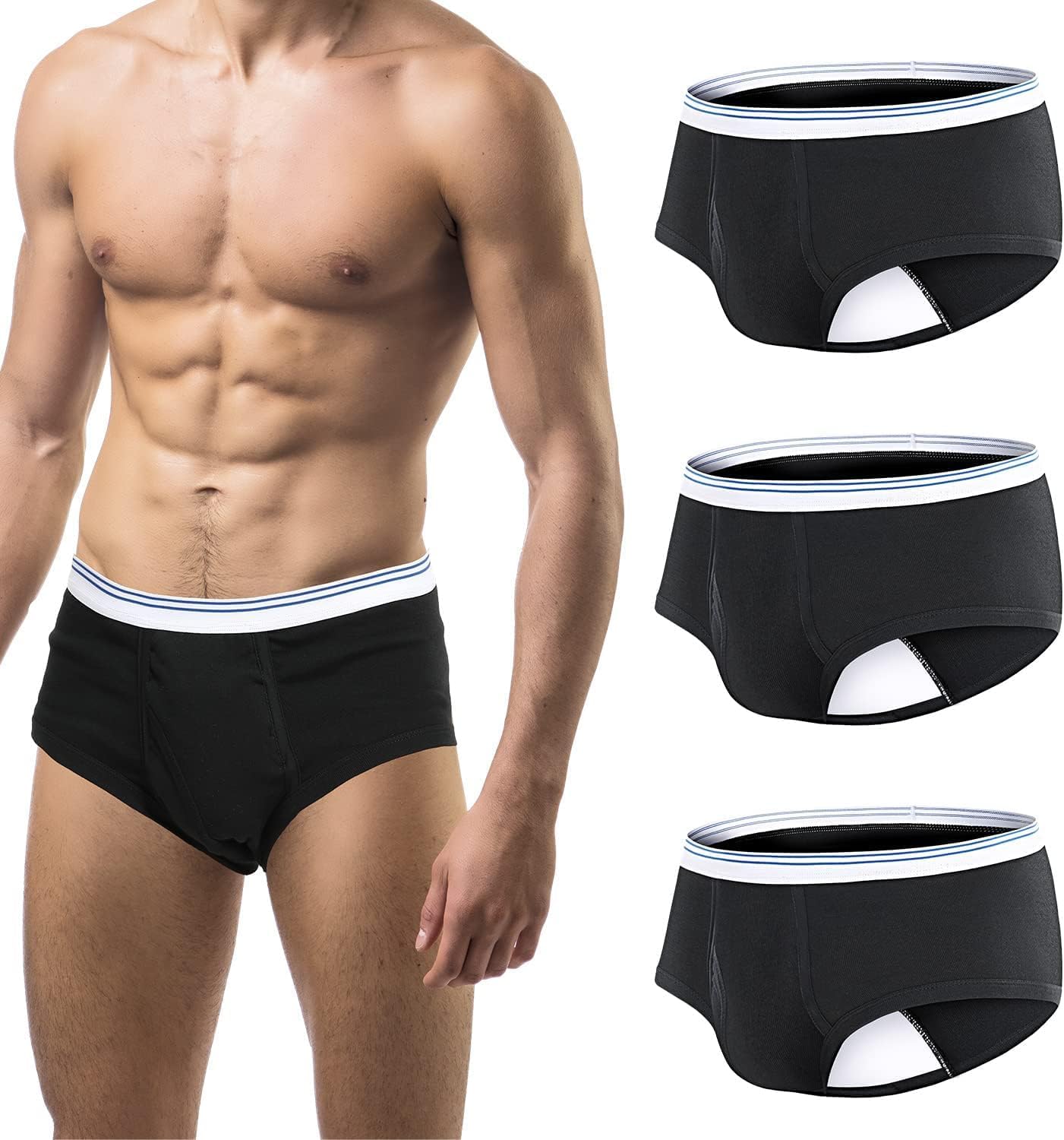 Carer Mens Incontinence Underwear Washable 3 Pack Cotton Reusable Incontinence Boxers Briefs for Men Built in Cotton Pad for Bladder Leakage 150ML, X-Large