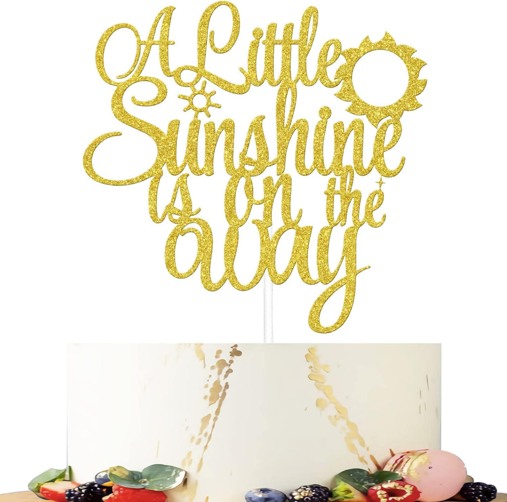 A Little Sunshine Is On The Way Cake Topper,Sun Baby Shower Cake Decor,Gender Reveal Birthday Party Supplies Gold Glitter