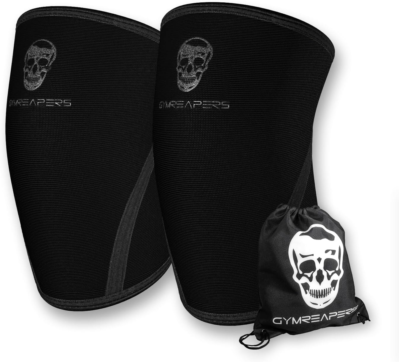 Gymreapers Knee Sleeves (1 Pair) With Gym Bag - IPF Approved - Knee Compression Sleeve Support for Squats, Weightlifting, and Powerlifting 7MM Neoprene Sleeves - 1 Year Warranty (Black/Black, Large)