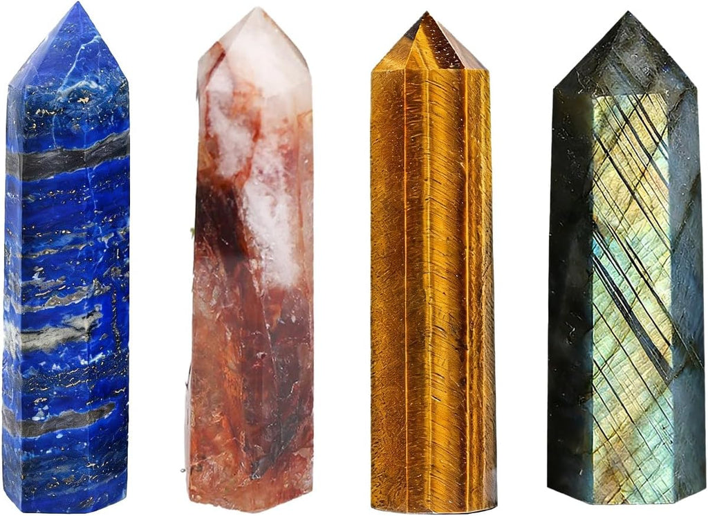 4pcs Natural Crystal Point Wand Set,Hand-Finely Polished,Meditation Healing Purification,Full-Scenario Decoration Display for Home Office,Holiday Gifting(5-6cm Crysta Point Wand 4pcs)
