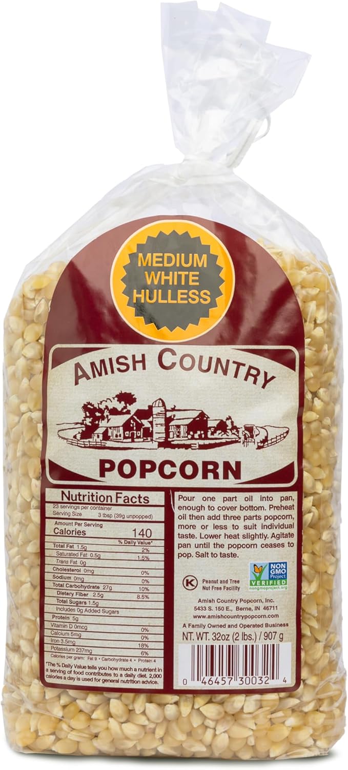 Amish Country Popcorn | 2 Lb Medium White Popcorn | Old Fashioned, Non-GMO and Gluten Free (2lb Bags)