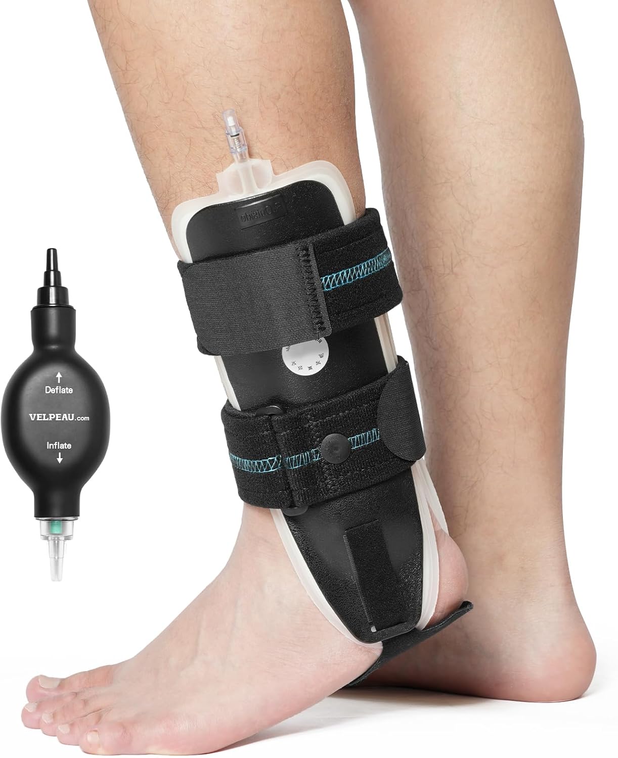 Velpeau Air Gel Foam Ankle Stabilizer Support Brace for Sprained Ankle, Ligament Injury, Tendonitis, Adjustable Rigid Stirrup Ankle Splint for Women and Men (Inflatable Version, Large, Left Foot)