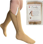 Presadee Original Closed Toe 20-30 mmHg Zipper Compression Calf Leg Socks (2X-Large (1 Pair), Beige)