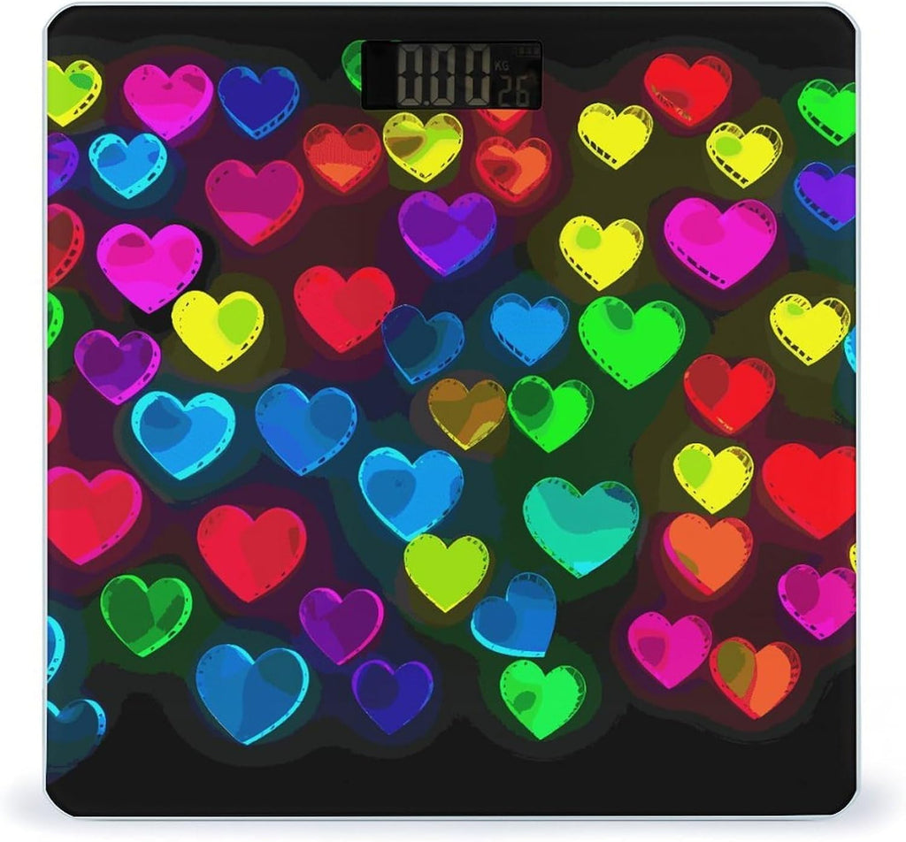 Rainbow Hearts Bathroom Scale with Sturdy Tempered Glass Digital Weight Scales for People Clear LED Backlight Display Personalized Digital Scale for Body Weight 400lb-
