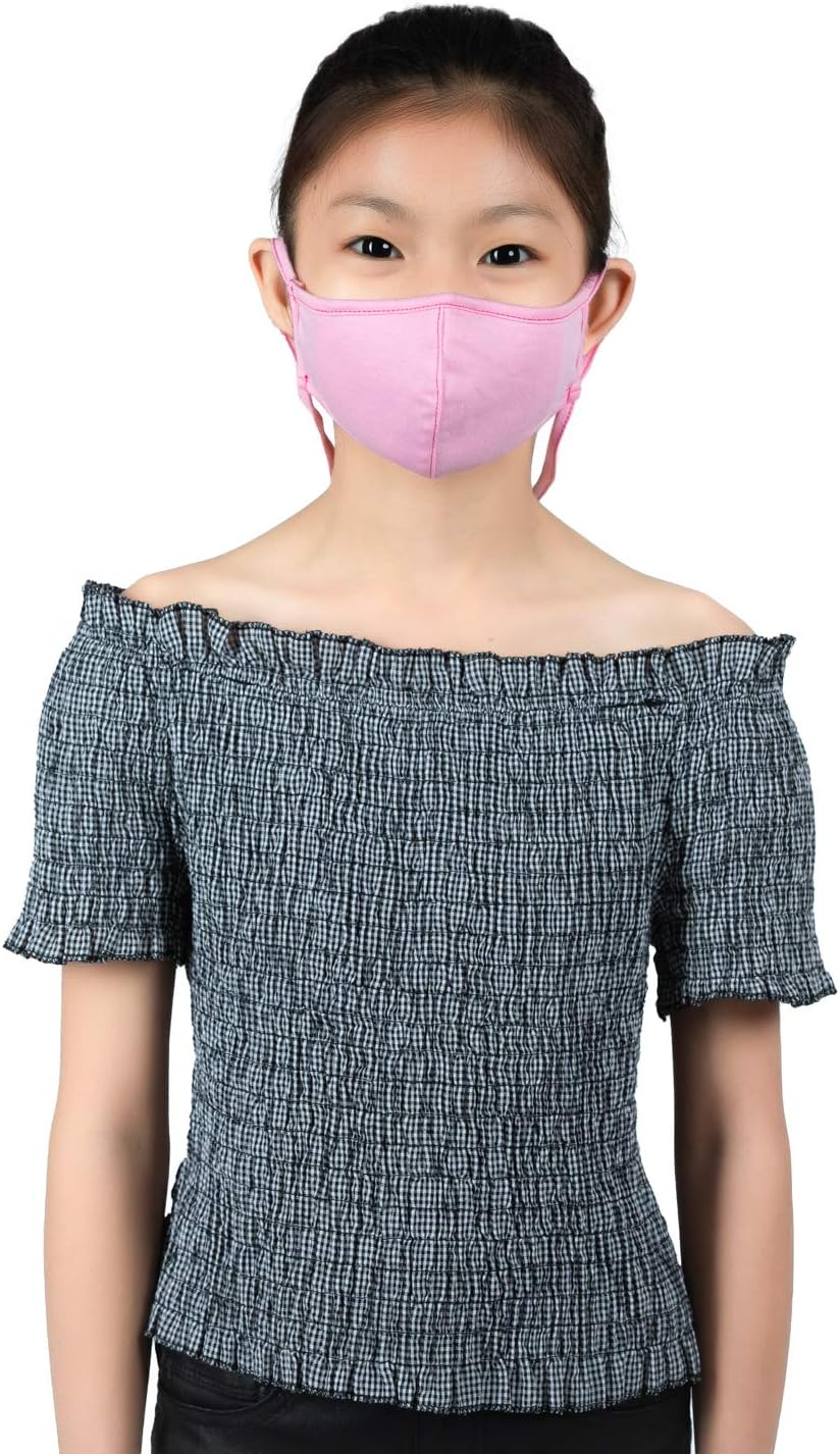 LOFBAZ Kids Cotton Cloth Face Coverings Adjustable with Nose Wire Washable Reusable with Filter Pocket