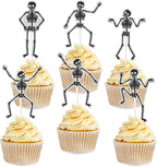 Skeleton Cupcake Toppers - 18pcs Halloween Skull Party Cupcake Picks - Happy Halloween Nightmare Before Xmas Party Decorations -Gothic Birthday Cake Decor