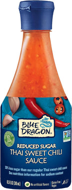Blue Dragon Reduced Sugar Thai Sweet Chili Sauce - 10.5oz (Pack of 1) - 30% Less Sugar - No Artificial Flavors - Made with Red Chilies & Garlic - Vegan, Non-GMO Verified, Gluten Free - Dipping Sauce